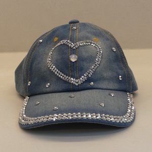 Vintage Denim Bedazzled Heart Hat
